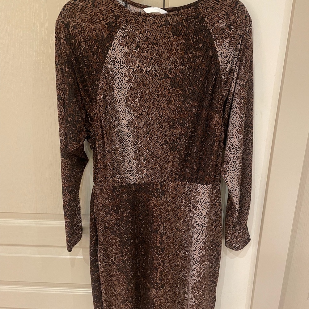 H&M Brown Stretch Mini Dress, Cinched Skirt Part